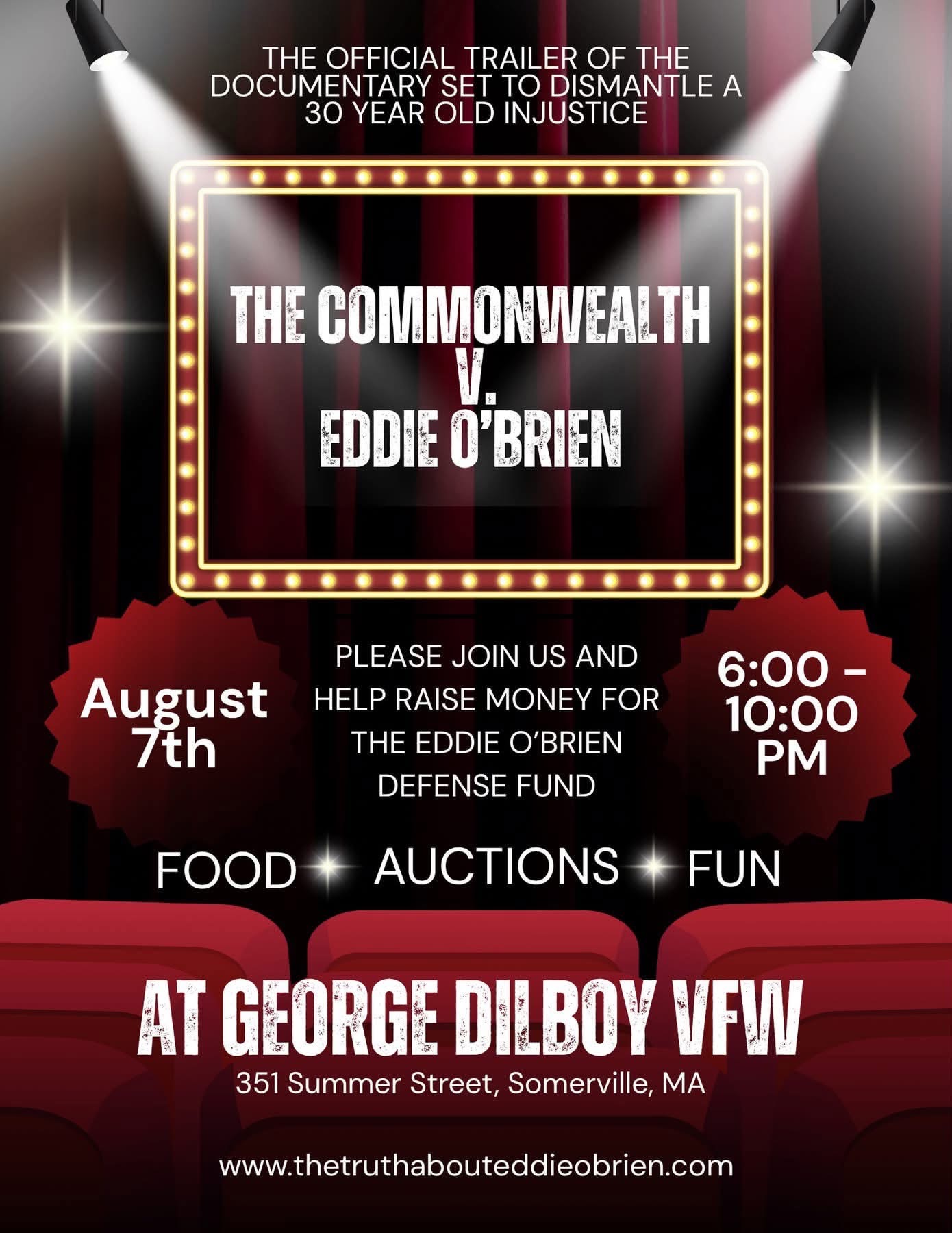Flyer for the August 7 Eddie O'Brien defense fund benefit at George Dilboy VFW